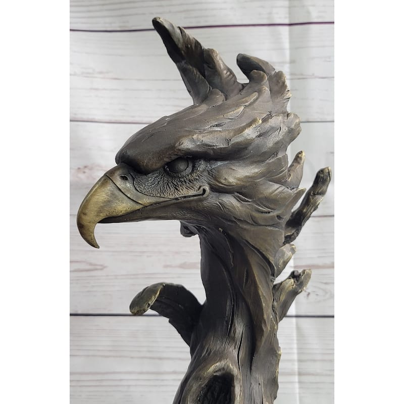 Bald Eagle Head Bust On Tree Bronze Sculpture Statue Figure Decor Signed Original On Marble Base