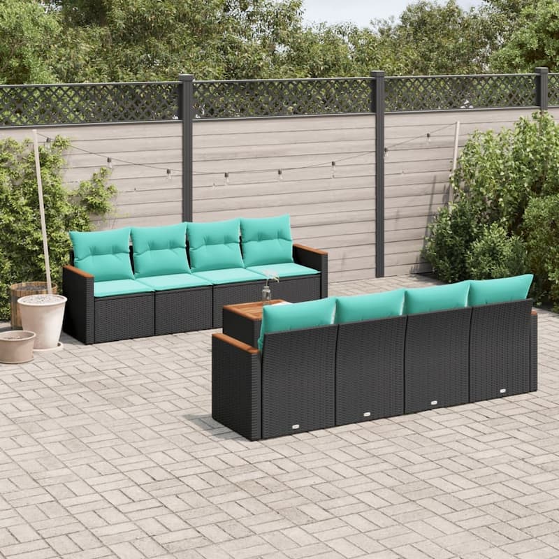 vidaXL 9 Piece Patio Sofa Set with Cushions Black Poly Rattan - 113.8x33.5x112.6
