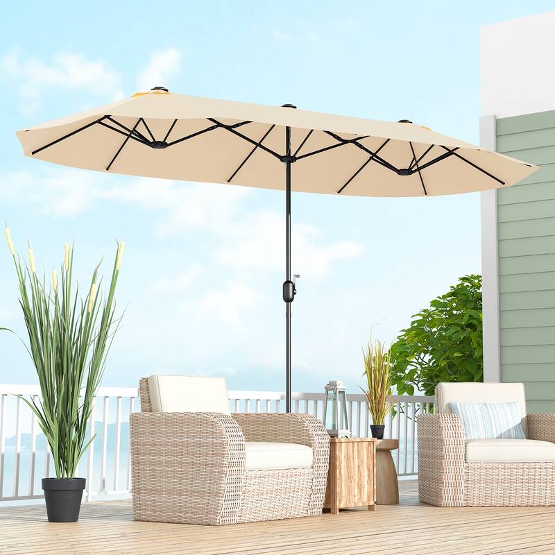Gymax 13FT Double-sided Patio Umbrella w/ Crank Handle Umbrella Base