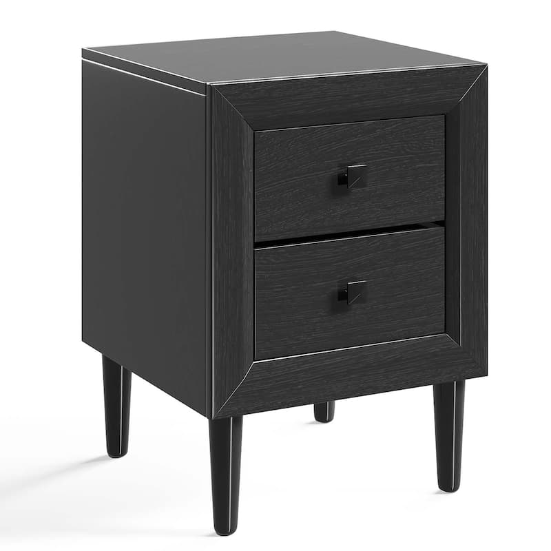 Costway Nightstand End Bedside Coffee Table Wooden Leg Storage Drawers - Black - 2-drawer