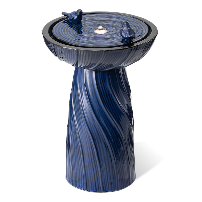 Glitzhome 24.75"H Twist Textured Pedestal Birdbath Outdoor Ceramic Fountain