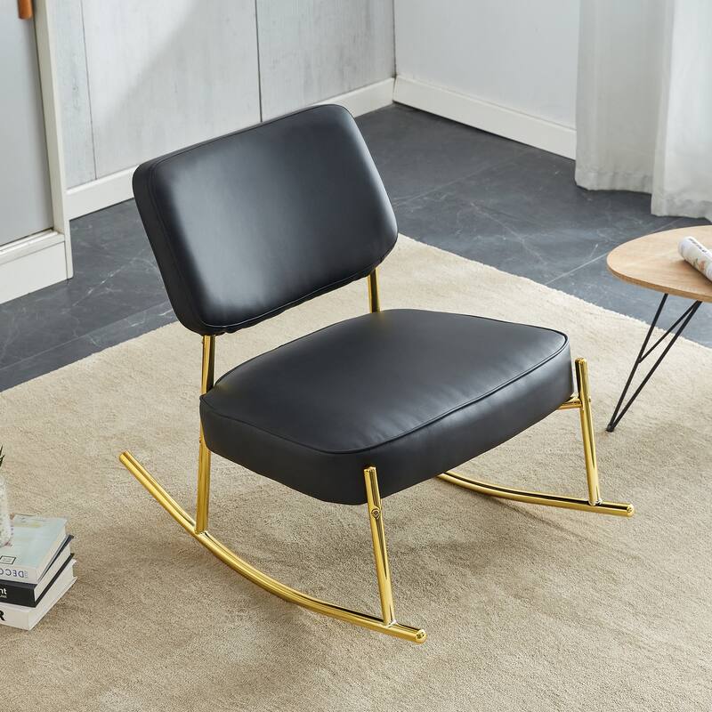PU/Teddy suede material cushioned rocking chair with metal legs - Black