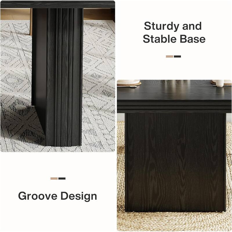 63" Farmhouse Dining Table for 6, Modern Kitchen Table with Double Pedestals - 63" W x 31.5" D x 29.5" H