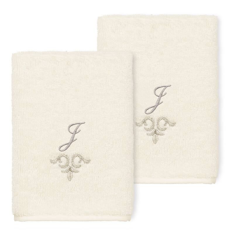 Authentic Hotel and Spa 100% Turkish Cotton Monica 2PC Embellished Washcloth Set - J - Cream