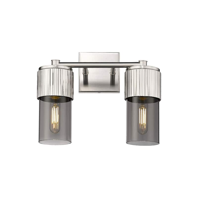 Innovations Lighting 428-2W-10-14 Bolivar Vanity Bolivar 2 Light 14" - Satin Nickel / Plated Smoke