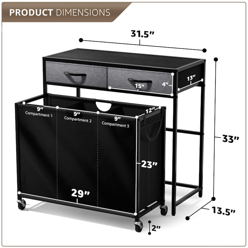 Sorbus Dresser with 3 Section Laundry Hamper Pull-Out with Wheels and 2 Drawers Laundry Room Organization
