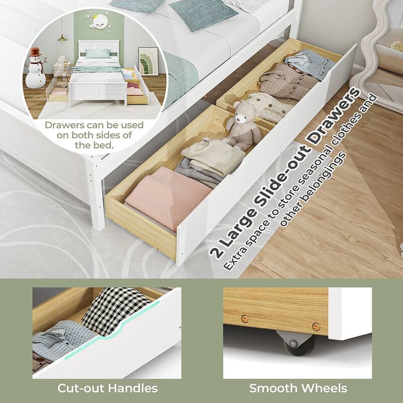 Gymax Twin/Full Size Wooden Bed Frame w/ 2 Storage Drawers & Under-bed