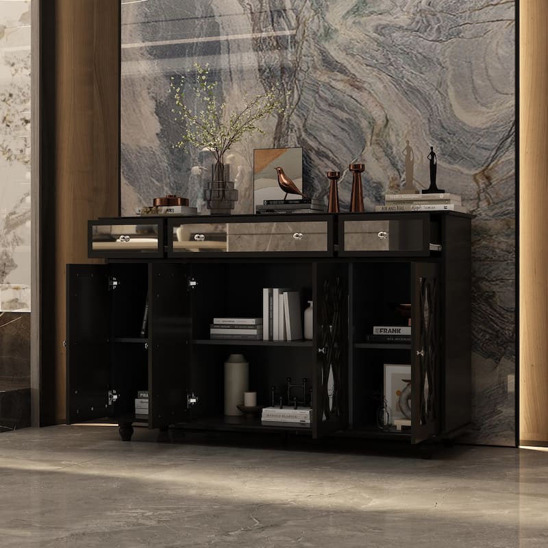55.1" Accent Storage Cabinet Mirror Sideboard Buffet Cabinet Buffet