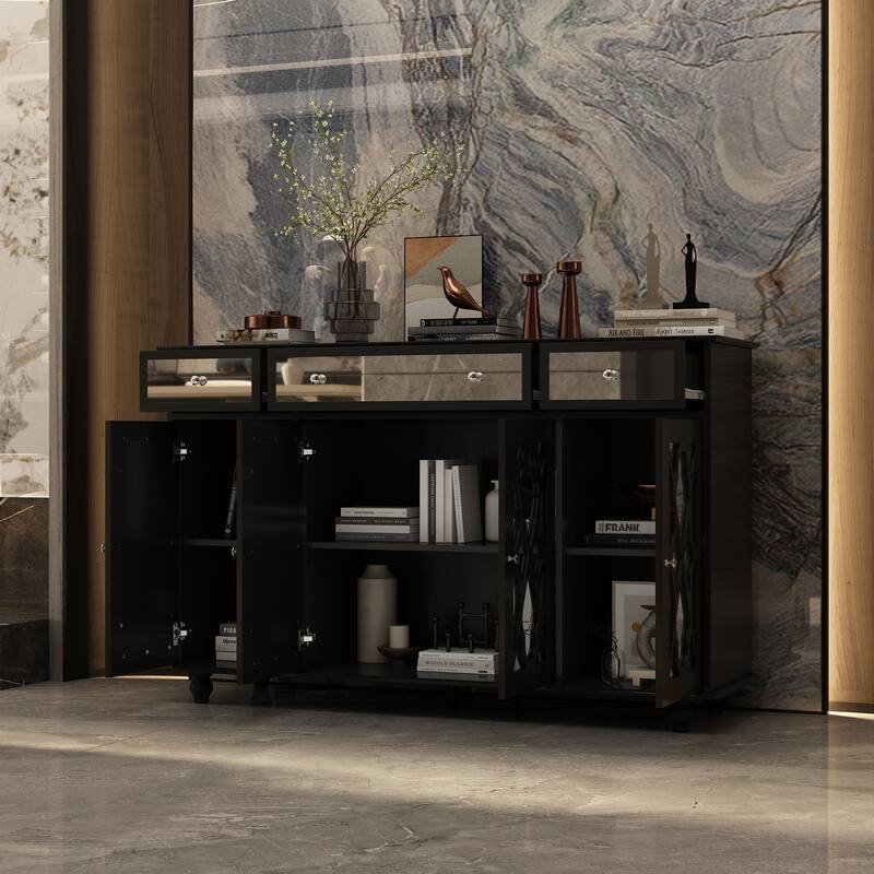 Timechee 55.1'' Accent Storage Cabinet Mirror Sideboard Buffet Cabinet
