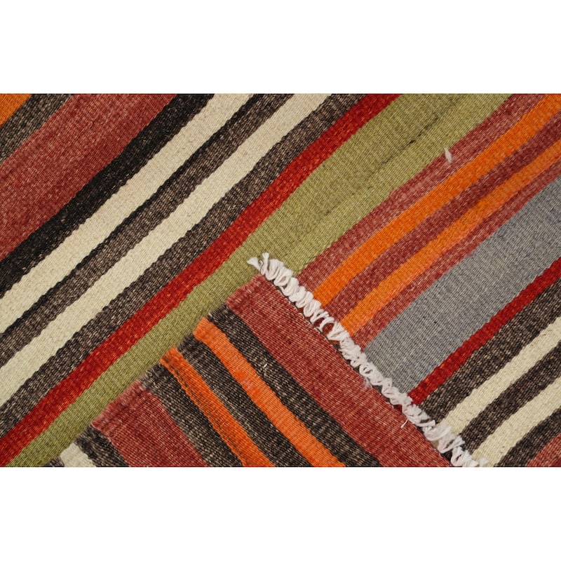 Hand Woven Oriental 100% Wool Carpet Southwestern Geometric Oranges & Rust Kilim Runner Rug - 9' 3'' X 4' 5''