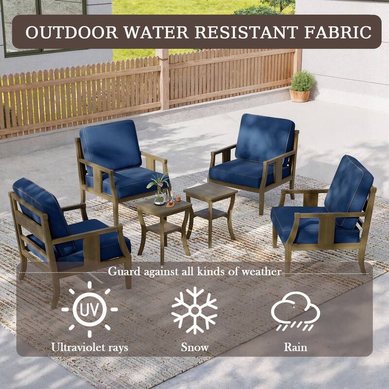 6-piece Outdoor Teak Seating Set Club Chairs with Cushions