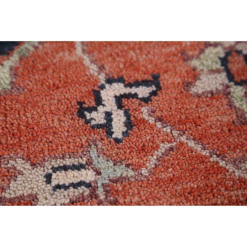 Geometric Heriz Serapi Area Rug Hand-Knotted Orange Wool Carpet - 9'11" x 13'3"