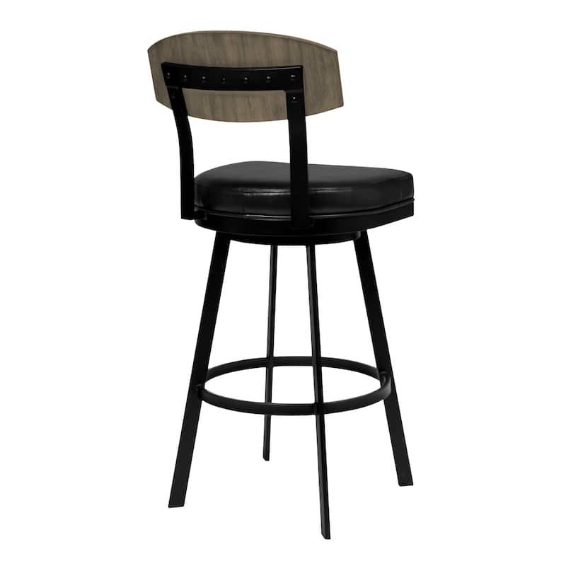30" Modern Black Fabric Bar Stool with Matte Iron Frame and Footrest Wooden Back Support for Kitchen - 40”H x 19”W x 24”D