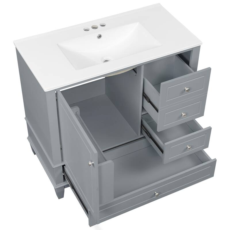 GDFStudio - Isabella 36-Inch Freestanding Bathroom Vanity with Ceramic Sink and Ample Storage Solutions