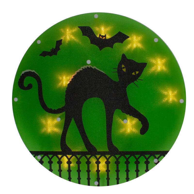 13.75" Lighted Black Cat Halloween Window Silhouette