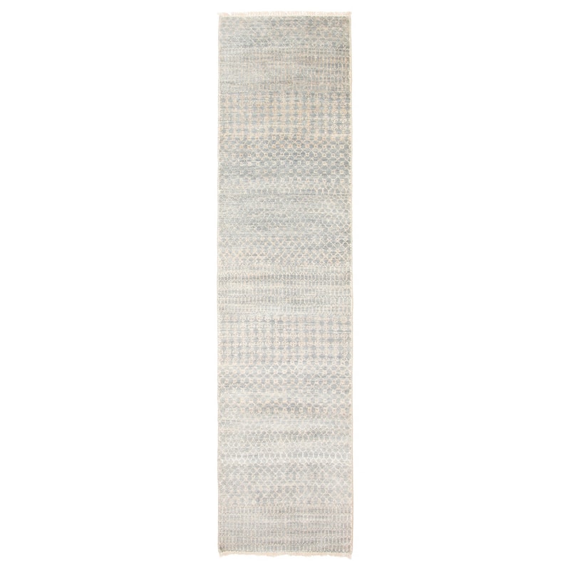ECARPETGALLERY Hand-knotted Silk Shadow Dark Grey Viscose, Wool Rug - 2'6 x 9'10 - Dark Grey - 2'6 x 9'10