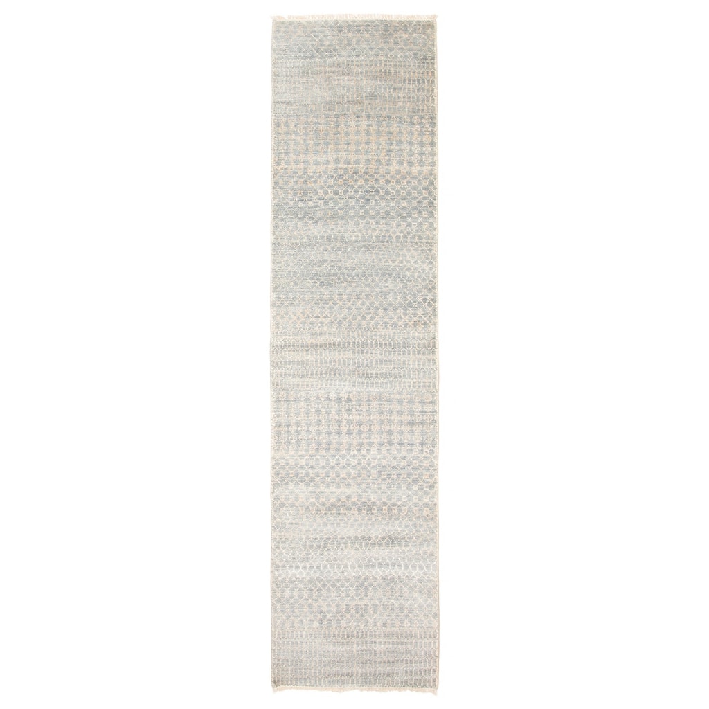 ECARPETGALLERY Hand-knotted Silk Shadow Dark Grey Viscose, Wool Rug - 2'6 x 9'10
