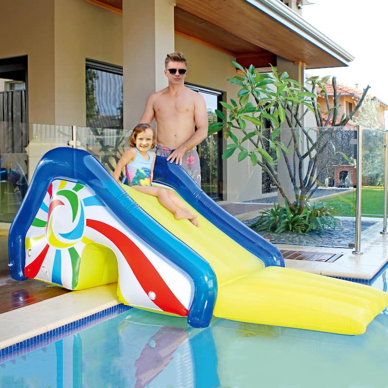 Yellow and Blue Pool Side Slide With an Attached Sprayer 98-Inches - N/A