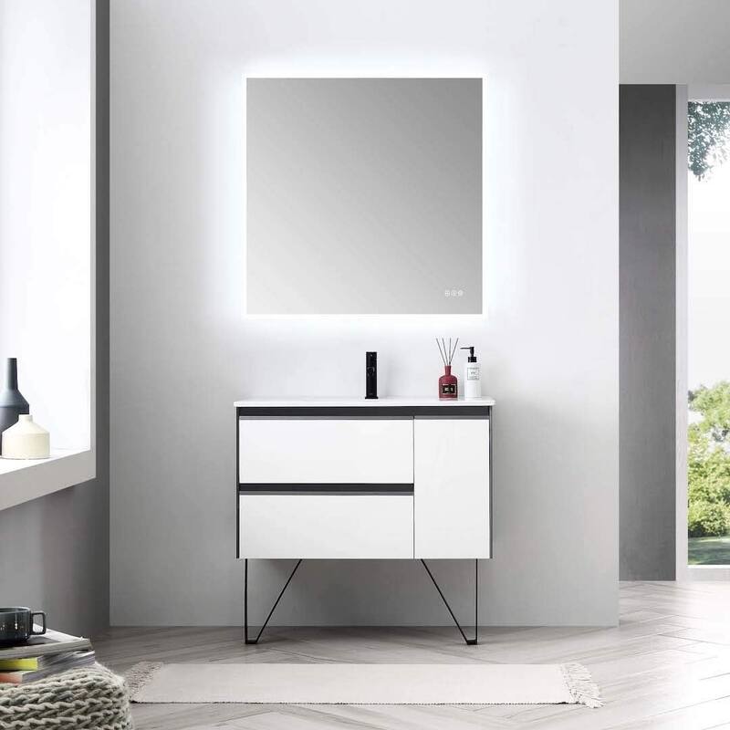 Blossom Glossy White & Grey Wall-Mounted Bathroom Vanity with Sink Set