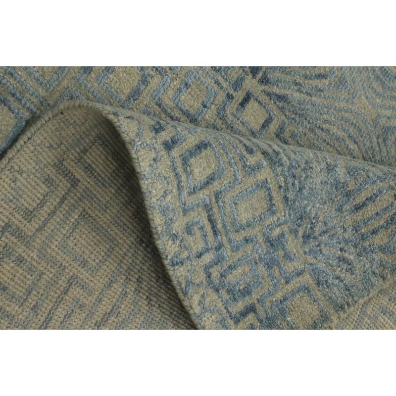 Hand-knotted Modern Wool Grey Geometric Area Rug Oriental Carpet - 7' 3'' X 5' 2''