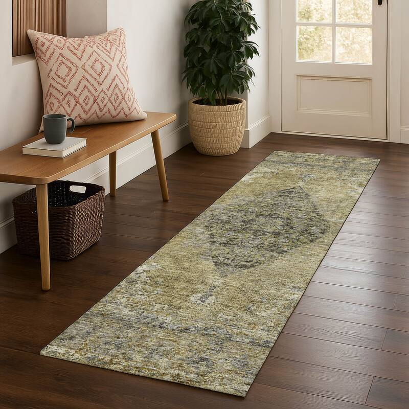 Premium Washable Super Soft Vintage Traditional Mayfield Rug - Khaki - 2'3" x 7'6"