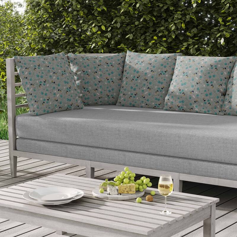 Songbird Flora Parade Indoor/Outdoor Reversible Throw Pillow Gray and Cyan