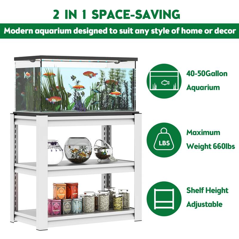 40-50 Gallon Fish Tank Stand - Metal Aquarium Stand,Adjustable Heavy Duty Reptile Tank Stand,Tank Not Included