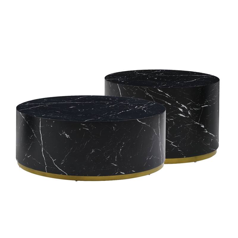Modern Faux Marble Coffee Tables for Living Room, 35.43inch Accent Tea Tables with Gold Metal Base