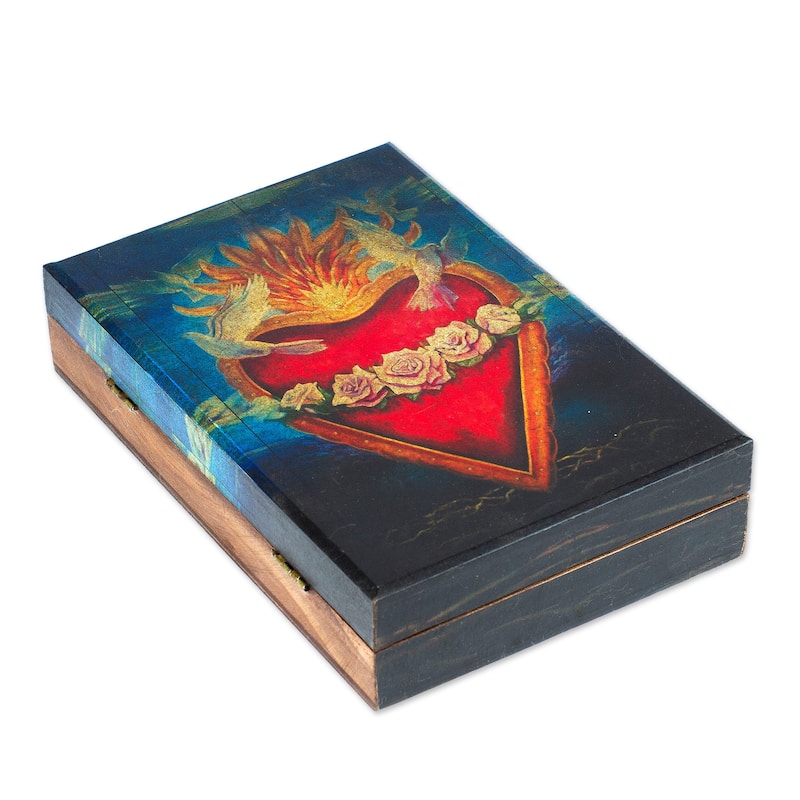 Novica Handmade Sacred San Miguels Heart Decoupage Decorative Box