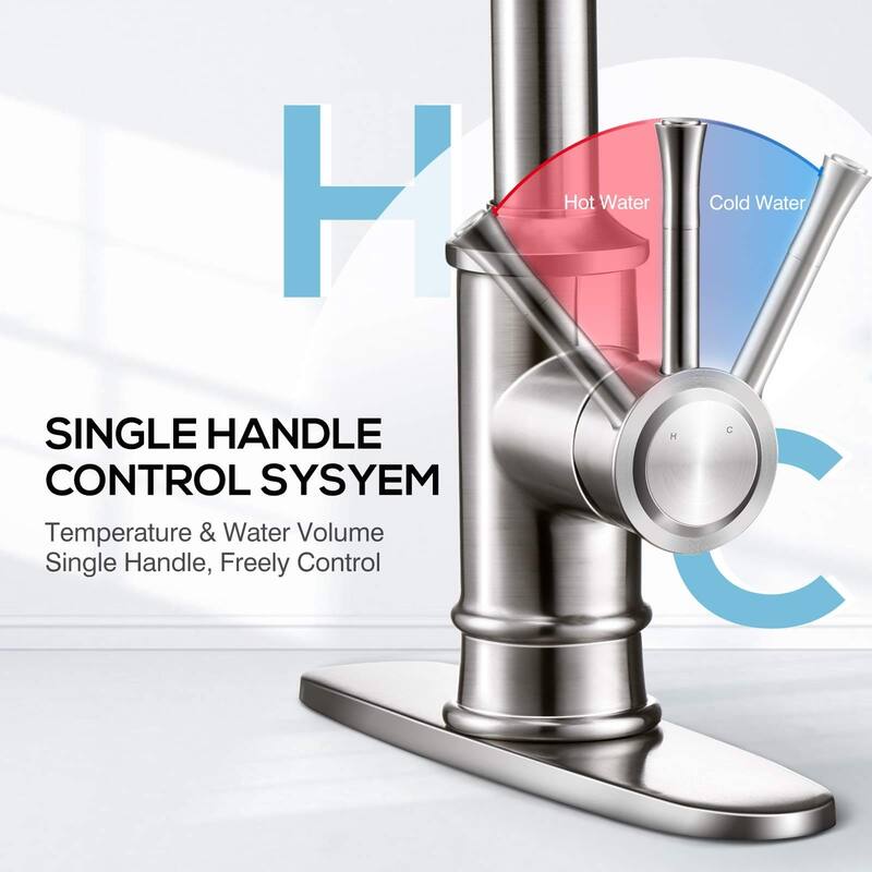 Single Handle Modern Kitchen Sink Faucet with Pull Down Sprayer Stainless Steel Kitchen Faucet with Deck Plate