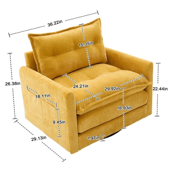 dimension image slide 3 of 7, GALDWIN Chenille Upholstered 360°Degree Swivel Mid Century Modern Arm Chair for Living Room