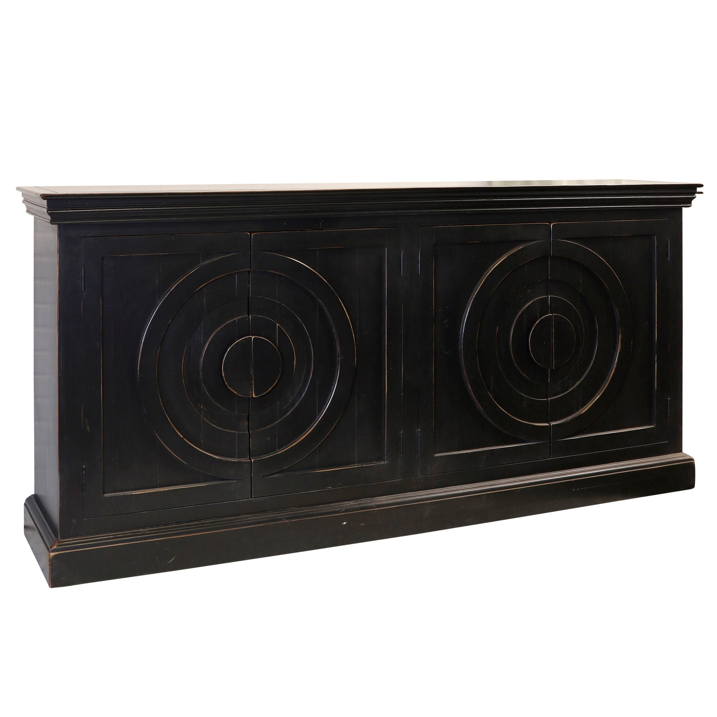 StyleCraft Circles Eclectic 4-Door Weathered Edge Credenza - Black Distressed