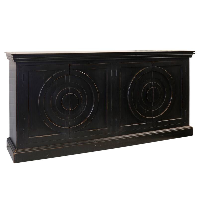 StyleCraft Circles Eclectic 4-Door Weathered Edge Credenza - Black Distressed - Black Distressed