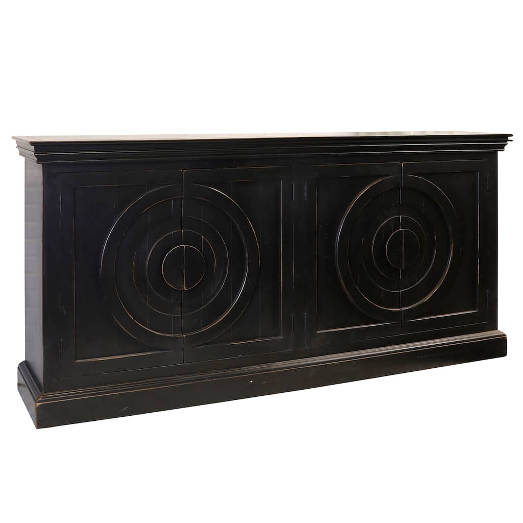 StyleCraft Circles Eclectic 4-Door Weathered Edge Credenza - Black Distressed