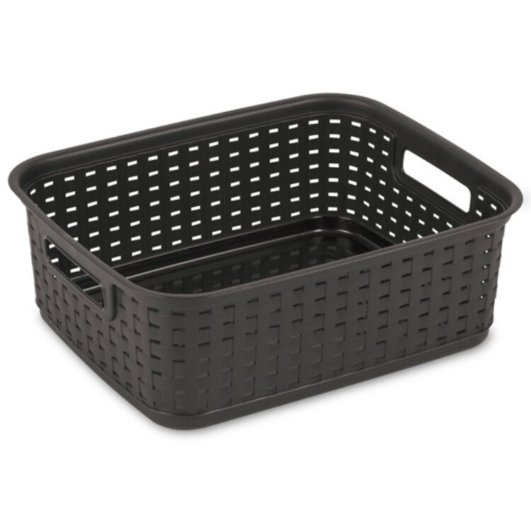 Sterilite 12726P06 Wicker Look Short Weave Basket, Plastic, Espresso