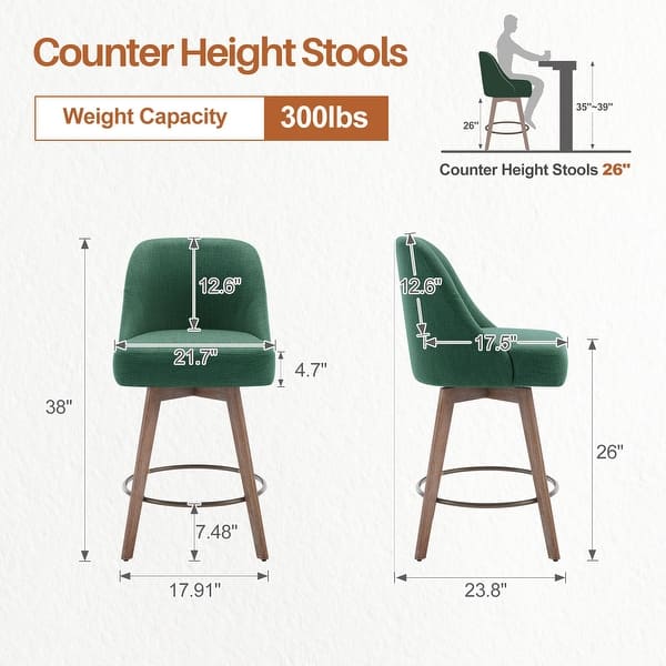 dimension image slide 1 of 7, 26" Counter Height Swivel Bar Stool, Upholstered Counter Stools - 23.8" (D) x 21.7" (W) x 38" (H)
