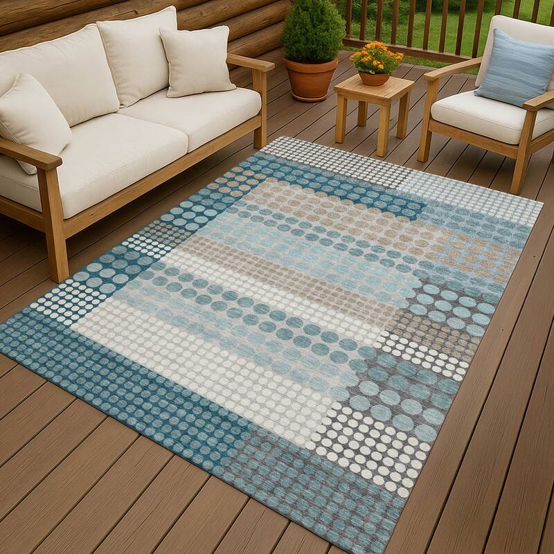 Machine Washable Indoor/ Outdoor Casual Dotty Chantille Rug - Teal - 8' x 10'