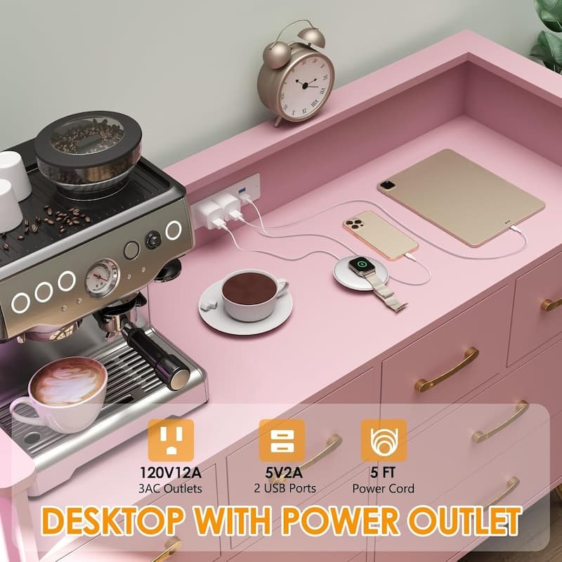 8 Drawer Dresser for Bedroom with LED Light, Charging Station & Open Shelf