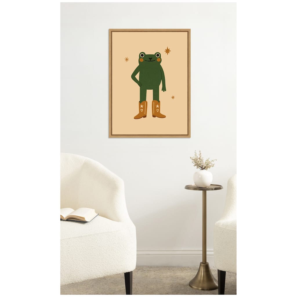 Kate and Laurel Frog in Cowboy Boots by Laura Moss Framed Canvas Wall Art Print