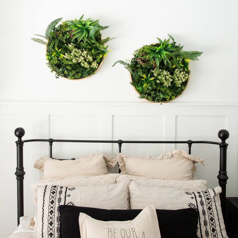 Queensland Rainforest Artificial Round Framed Living Wall Panel - 20"