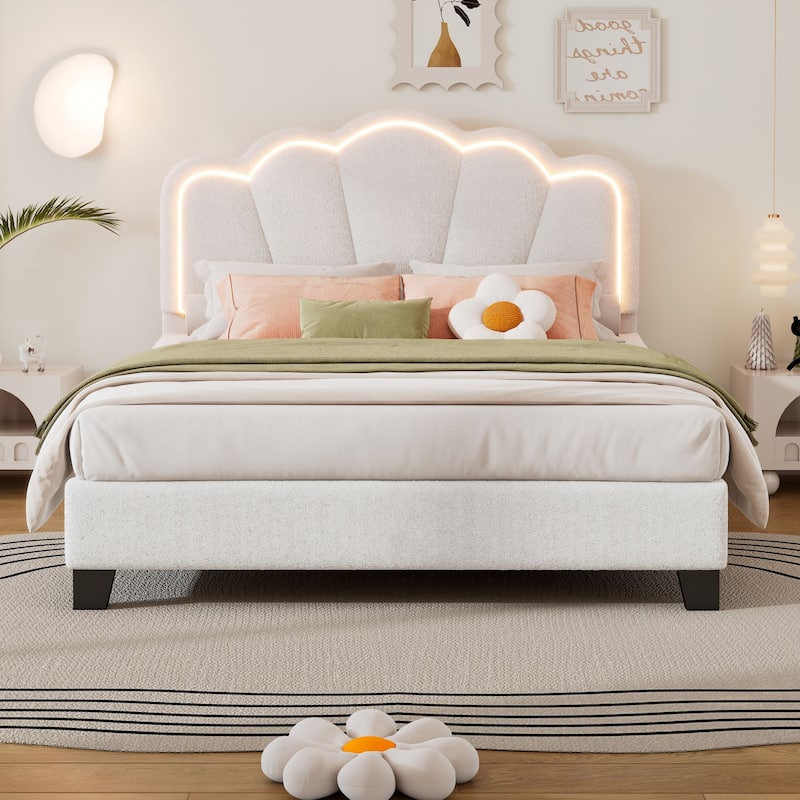 Upholstered bed with LED lights