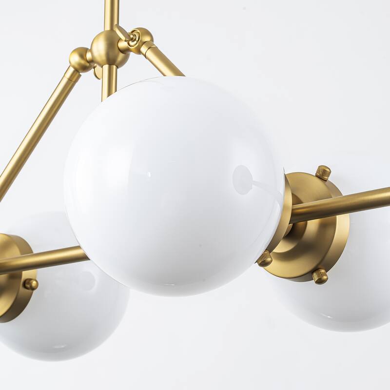 6-Light Dimmable Modern Metal & Glass Pendant Light with Adjustable Rods for Dining Room