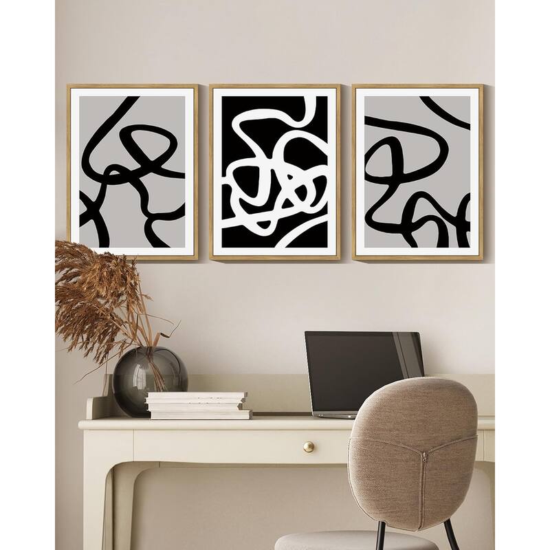 Black and White Lines Abstract Wall Art Ink Wash Minimalist