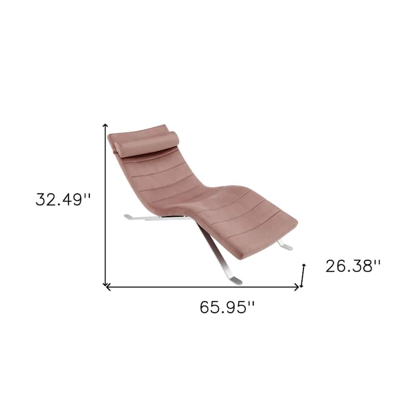 HomeRoots 66" Rose and Silver Velvet Lounge Chair - 65.95' X '32.49' X '26.38