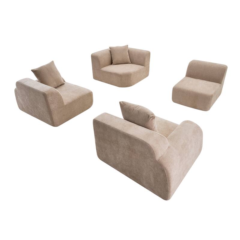 Boneless Sectional Cloud Couch Sofa for Living Room, 118" L-Shape Modular Velvet Sofa Modern Lounge Sleeper Couches with Chaise