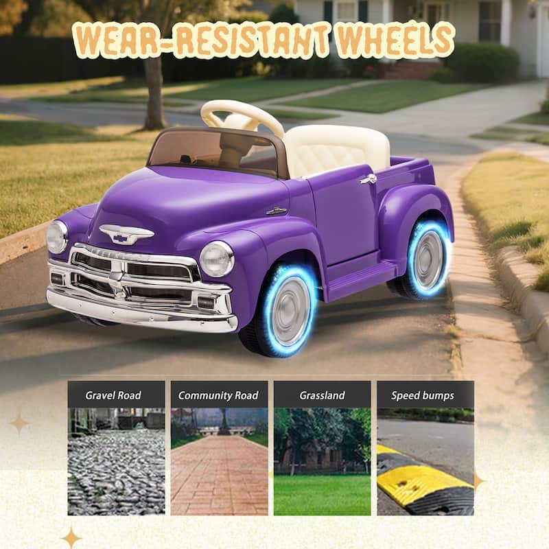 12V Licensed Chevrolet 3100 Pickup Kids Electric Ride-On Car with Remote Control, Ages 3+ - Purple