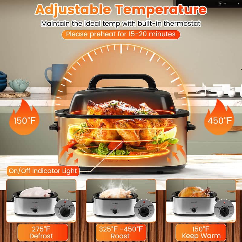 Costway 22 QT Electric Roaster Oven with Visible & Self-Basting Lid, - See Details