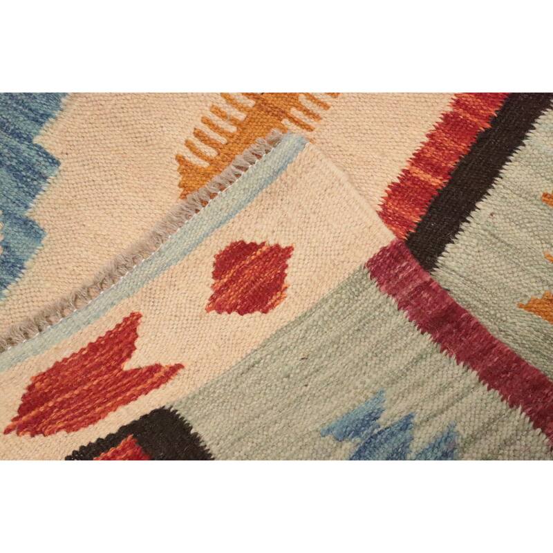 Hand Woven Oriental 100% Wool Carpet Southwestern Tribal Navy Blue & Blues Kilim Area Rug - 6' 3'' X 4' 1''