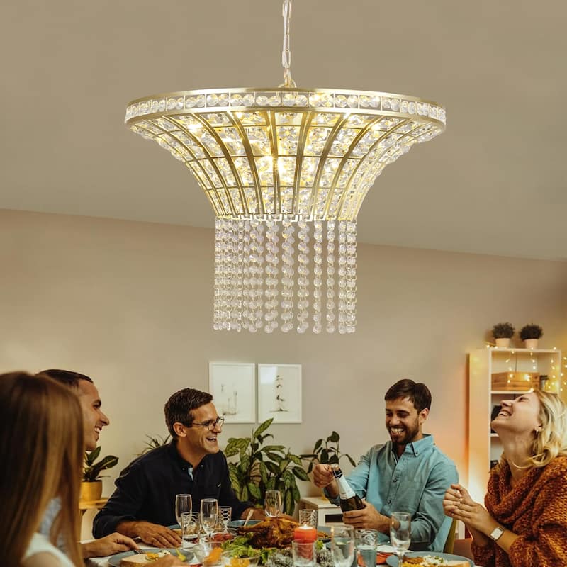 Champagne Gold Metal Shade with Crystal Strands-without bulbs