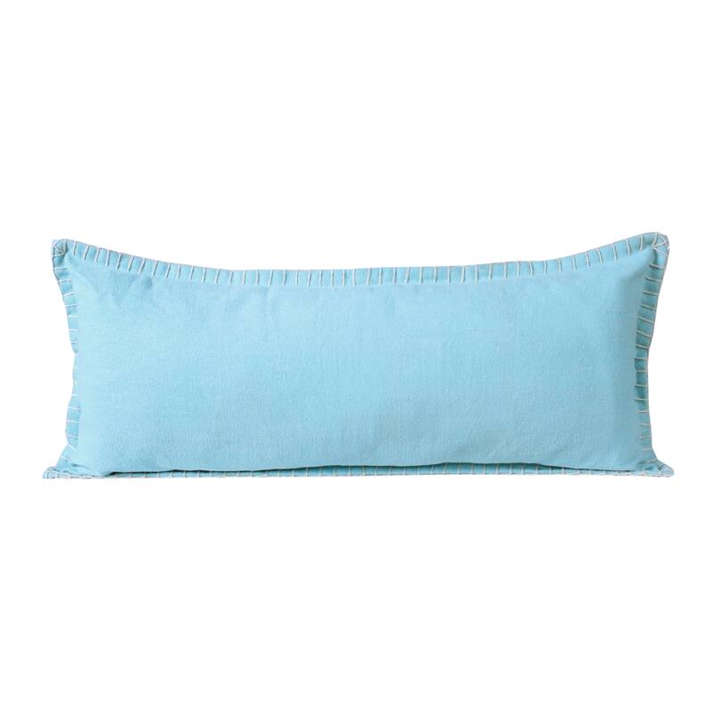 Sevita Vita Embroidered Edge Cotton Throw Pillow, Single or Set of 2 - 14" x 36" - Bright Blue - Single - Accent